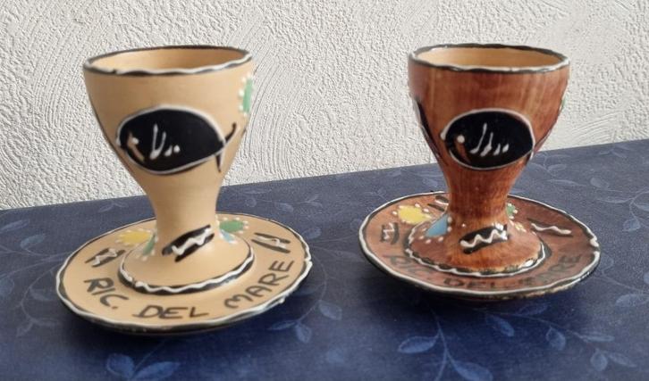 Eierdopjes Italiaanse stijl 2 stuks, Huis en Inrichting, Keuken | Servies, Gebruikt, Overige typen, Overige stijlen, Porselein