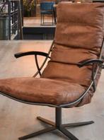Luxe stijlvolle draaifauteuil fauteuil cognac leer, Huis en Inrichting, Fauteuils, Ophalen of Verzenden, Zo goed als nieuw, 50 tot 75 cm
