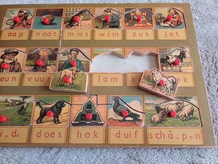 Oude Houten Legpuzzel - Aap Noot Mies, Antiek en Kunst, Antiek | Speelgoed, Ophalen of Verzenden