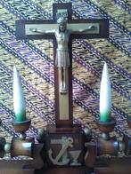 Origineel Art Deco kruisbeeld met kaarsen van hout 44 cm., Antiek en Kunst, Ophalen of Verzenden