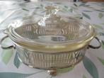 Oude glazen pyrex schaal met verzilverde houder, Antiek en Kunst, Ophalen of Verzenden