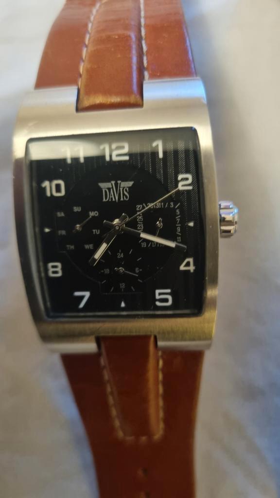 Vintage Davis Chronograaf Horloge - Leren Band, Sieraden, Tassen en Uiterlijk, Horloges | Heren, Gebruikt, Polshorloge, Overige merken