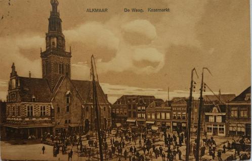 Oude gelopen briefkaart : De Waag en de kaasmarkt in Alkmaar, Verzamelen, Ansichtkaarten | Nederland, Gelopen, Noord-Holland, Voor 1920