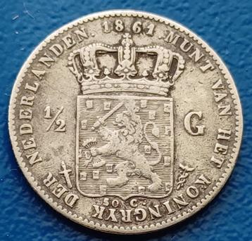1/2 gulden 1861 - Willem III (a)   beschikbaar voor biedingen