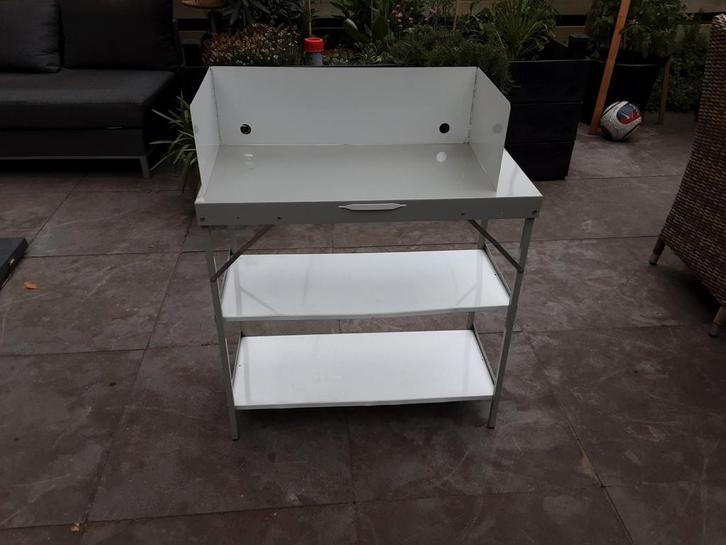 Kampeer kastje metaal compact op te vouwen voor kooktoestel, Caravans en Kamperen, Kampeermeubelen, Gebruikt, Campingkast, Ophalen