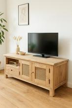 Japandi Teak TV cabinet/meubel met Rotan Deuren, Huis en Inrichting, Kasten | Dressoirs, Ophalen, Japandi, Teakhout, Nieuw