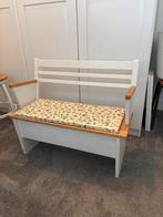 Antieke kinderbank met opbergruimte - Wit & Hout accenten, Ophalen