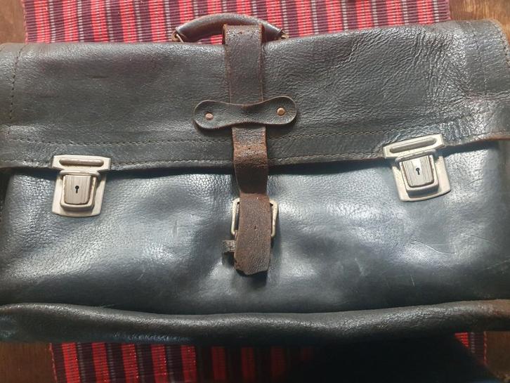 Oude leren werktas (zwart), Sieraden, Tassen en Uiterlijk, Tassen | Schooltassen, Gebruikt, Aktetas of Boekentas, 30 tot 40 cm