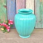 Mooie turquoise vaas pastel ribbelvaas, Gebruikt, Overige kleuren, Aardewerk of Porselein, Ophalen of Verzenden