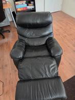 Zwarte lederen uitklapbare stoel, Huis en Inrichting, Ophalen, Gebruikt