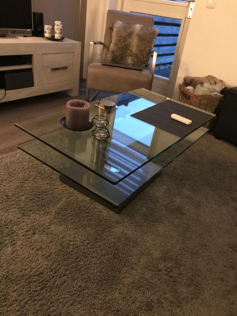 Glazen tafel, Huis en Inrichting, Tafels | Salontafels, Ophalen, 50 tot 100 cm, Zo goed als nieuw, Minder dan 50 cm