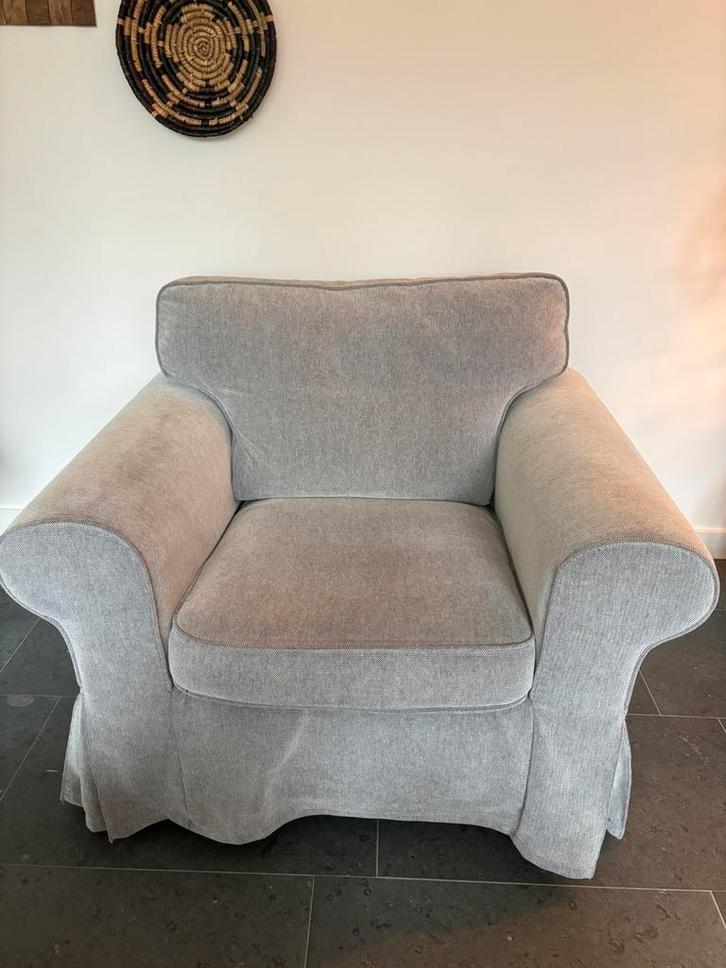 IKEA Ektorp Fauteuil met hoesTallmyra Wit/Zwart, Huis en Inrichting, Fauteuils, Gebruikt, Stof, 100 tot 125 cm, 75 tot 100 cm