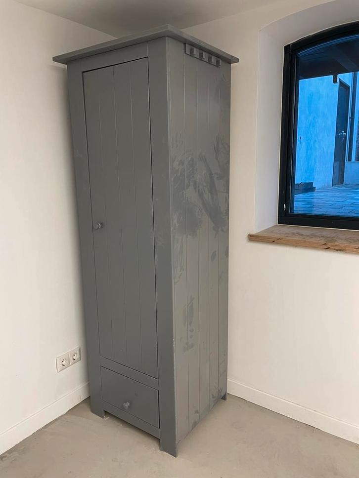 Grijze kledingkast met deur en lade, Huis en Inrichting, Kasten | Kledingkasten, Gebruikt, 150 tot 200 cm, 50 tot 100 cm, 50 tot 75 cm