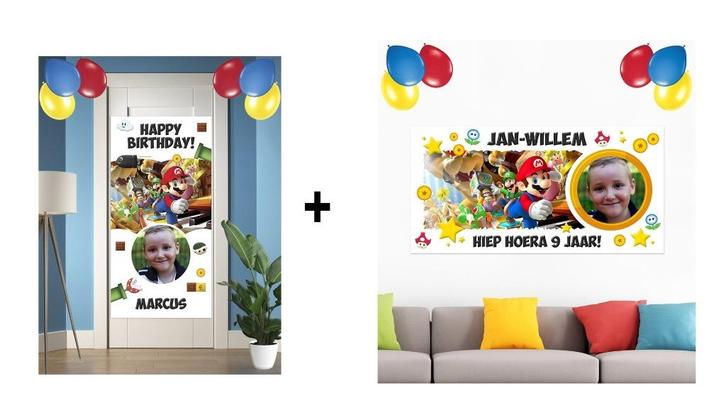 Super Mario muurposter deurposter met naam foto kind 120x60, Verzamelen, Posters, Zo goed als nieuw, Film en Tv, A1 t/m A3, Ophalen of Verzenden
