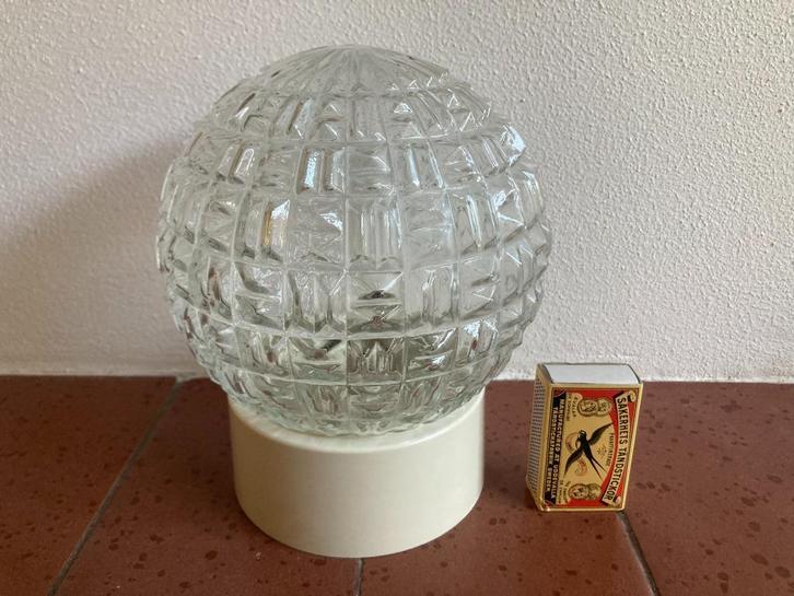 Transparant glazen ronde lampbol bewerkt glas schroefkogel, Huis en Inrichting, Lampen | Plafondlampen, Gebruikt, Ophalen of Verzenden