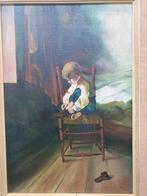 Jongen die schoenen aantrekt, olieverfschilderij, Ophalen of Verzenden