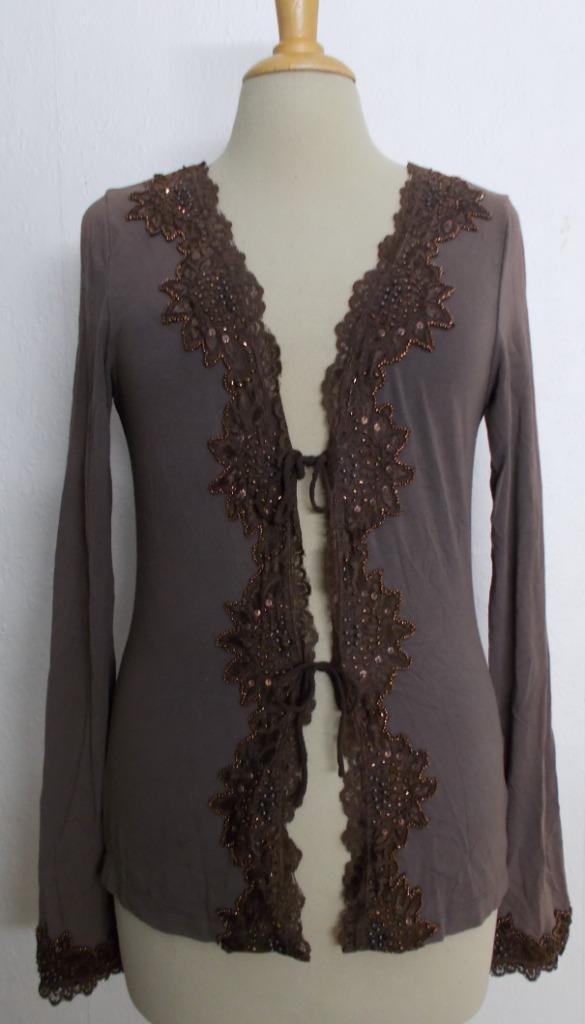 Bruin bewerkt vestje met kant van Ganesha Ibiza! M, Kleding | Dames, Tops, Zo goed als nieuw, Maat 38/40 (M), Bruin, Lange mouw