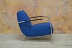 ZGANieuw! blauwe stoffen Harvink Columbus design fauteuil!, Huis en Inrichting, Fauteuils, Design, Metaal, 75 tot 100 cm, Zo goed als nieuw