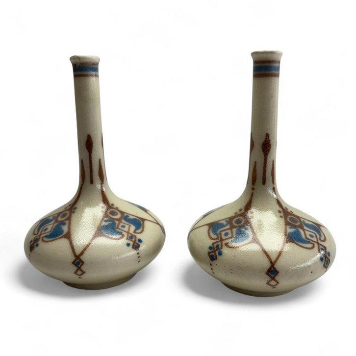 Twee Distel, Amsterdam platelen pijpvaasjes, Antiek en Kunst, Antiek | Vazen, Ophalen of Verzenden