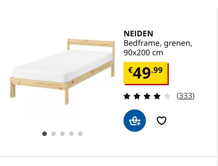 IKEA Neiden bedframe - Grenen, 90x200 cm, Huis en Inrichting, Slaapkamer | Bedden, Gebruikt, Eenpersoons, 90 cm, 200 cm, Hout