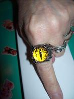 Ring Zilverkleur Geel Oog Kristal model verstelbaar, Met kristal, IJzer of Staal, Nieuw, Ophalen of Verzenden