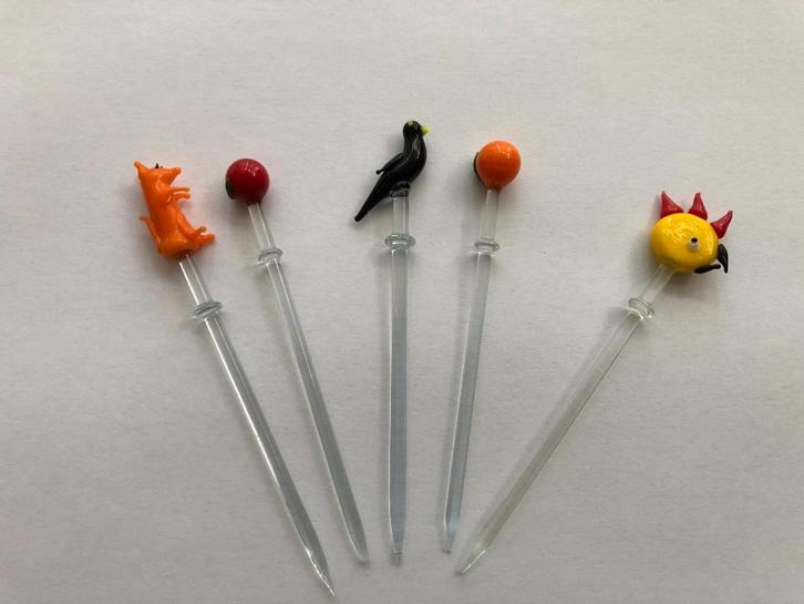 Set van 5 antieke glazen cocktail prikkers art deco, Antiek en Kunst, Antiek | Glas en Kristal, Ophalen of Verzenden