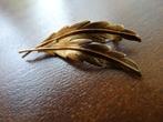 Gouden bladbroche, 585, 14 caraat, 2 langw bladeren blaadjes, 4 tot 7 cm, Gebruikt, Verzenden, Goud