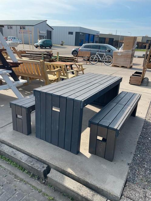 Picknickset Toulouse 180 cm - Greywash m. Tuinbank met tafel, Tuin en Terras, Tuintafels, Gebruikt, Rechthoekig, Hout, Ophalen