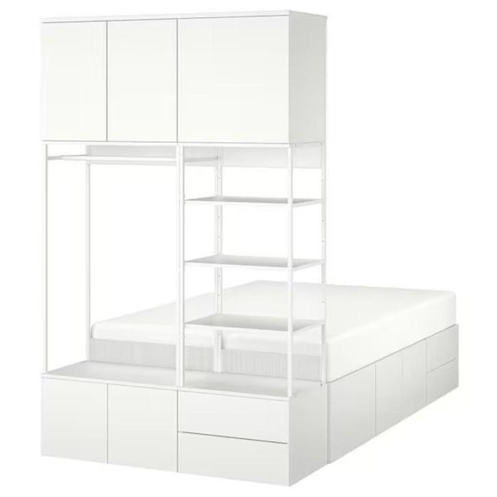 PLATSA bedframe met opbergruimte te koop Wit/Fonnes, Huis en Inrichting, Slaapkamer | Bedden, Gebruikt, Tweepersoons, 140 cm, Overige maten