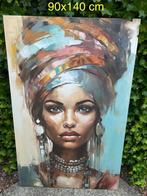 Canvas schilderij 90x140 cm vrouw tulband, Ophalen, Nieuw, Schilderij, 75 tot 100 cm