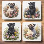 Mopshond Lente onderzetters met houder, Ophalen of Verzenden, Nieuw, Glas of Kopje