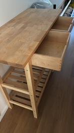 Berkenhouten roltafel/keukentrolley/sidetable, Ophalen, 100 tot 150 cm, Zo goed als nieuw, 25 tot 50 cm