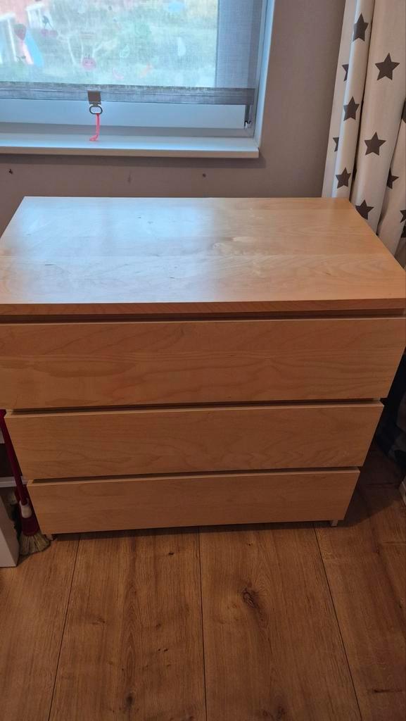 Ikea Malm ladekast - 3 lades - eiken, Huis en Inrichting, Kasten | Ladekasten, Zo goed als nieuw, Minder dan 100 cm, 50 tot 100 cm