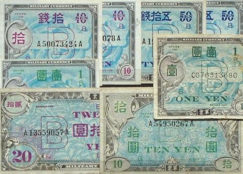 Japan lot 8x sen en yen biljetten z.j. (Military Currency), Postzegels en Munten, Bankbiljetten | Azië, Oost-Azië, Ophalen of Verzenden