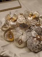 Kerstballen handgedecoreerde wit met satijn en echt stras, Ophalen of Verzenden, Nieuw