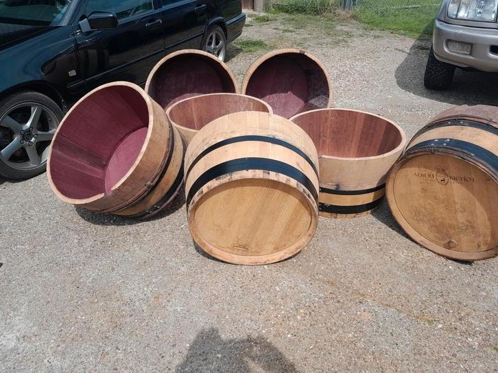 Frans eiken plantenbakken wijnvaten D=73 cm. tot D93 cm., Tuin en Terras, Bloembakken en Plantenbakken, Zo goed als nieuw, Hout