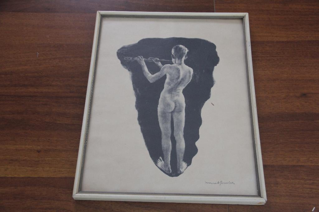 Tekening van naakte jongen die dwarsfluit speelt, Ophalen of Verzenden