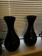 Vaas / 2 Vazen / kaarshouders glas zwart 2 stuks, Zwart, Ophalen of Verzenden, Minder dan 50 cm, Glas