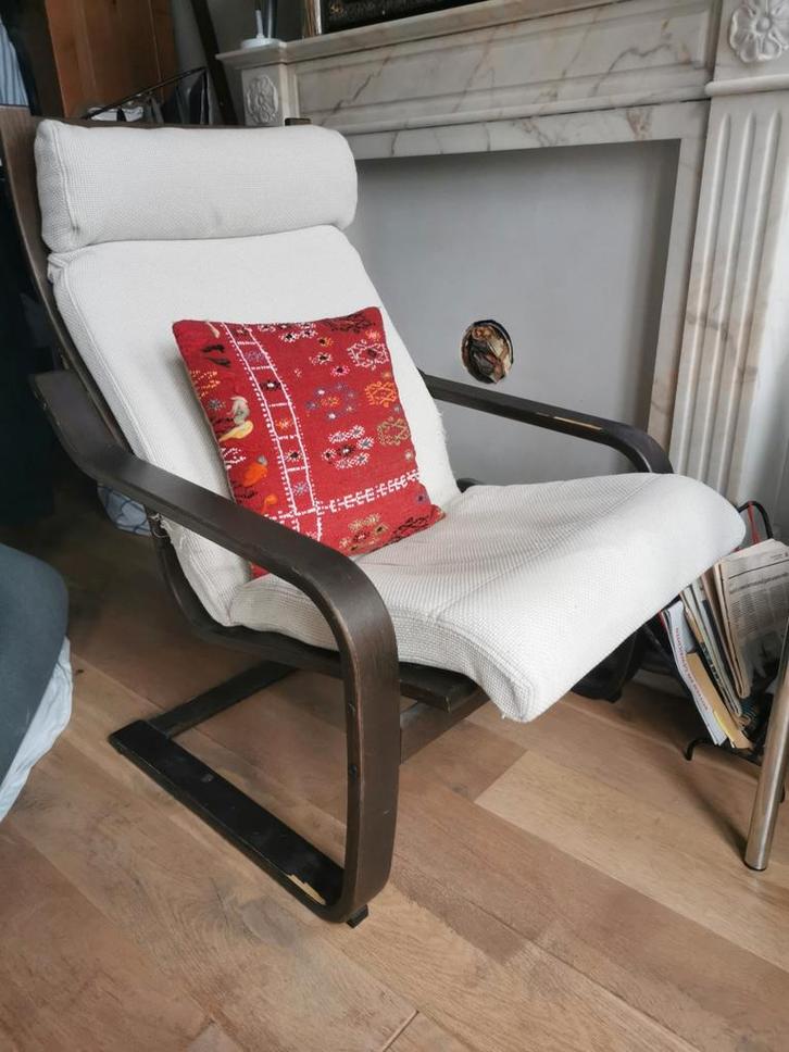 IKEA Poang Stoel - Donkerbruin Frame, Huis en Inrichting, Fauteuils, Gebruikt, Hout, Stof, 50 tot 75 cm, 75 tot 100 cm, Ophalen
