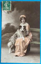MOOIE OUDE AK MEISJE MET HOND SCHOTSE COLLIE  1913, Verzenden, Voor 1920, Gelopen, Overige thema's