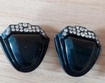 VINTAGE CLIP OORBELLEN-ZWART KUNSTSTOF MET STRASS, Sieraden, Tassen en Uiterlijk, Oorbellen, Overige materialen, Gebruikt, Verzenden