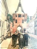 A. Kouwenberg - Elburg, zicht op de Vischpoort - tekening, Ophalen of Verzenden