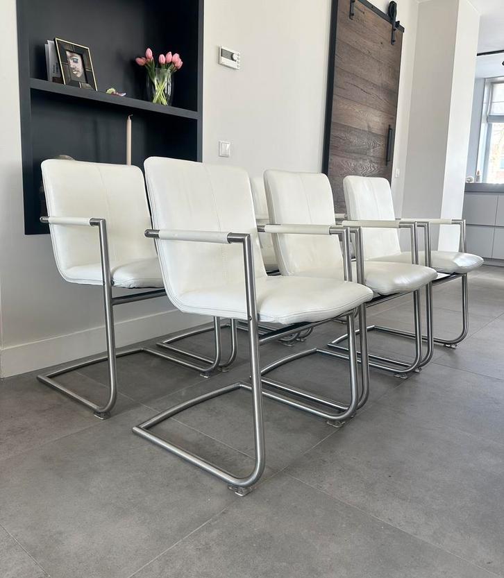 4/6/8/10 crème leder Henders & Hazel design eetkamerstoelen, Huis en Inrichting, Stoelen, Zo goed als nieuw, Vijf, Zes of meer stoelen
