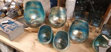 Glazen Kandelaar Groen/Goud Eggshell 14x14x14cm beschikbaar voor biedingen
