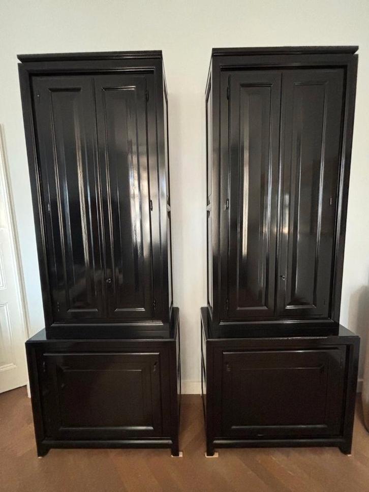 2 Hoge zwarte buffet- / servieskasten (240 cm) Keijser&Co, Huis en Inrichting, Kasten | Buffetkasten, Zo goed als nieuw, 200 cm of meer