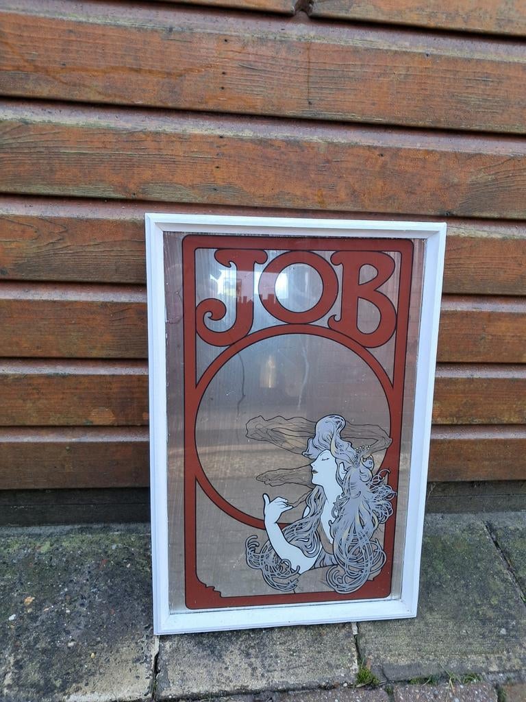 Vintage JOB spiegel in witte lijst, Antiek en Kunst, Antiek | Spiegels, Ophalen, Vierkant, 50 tot 100 cm