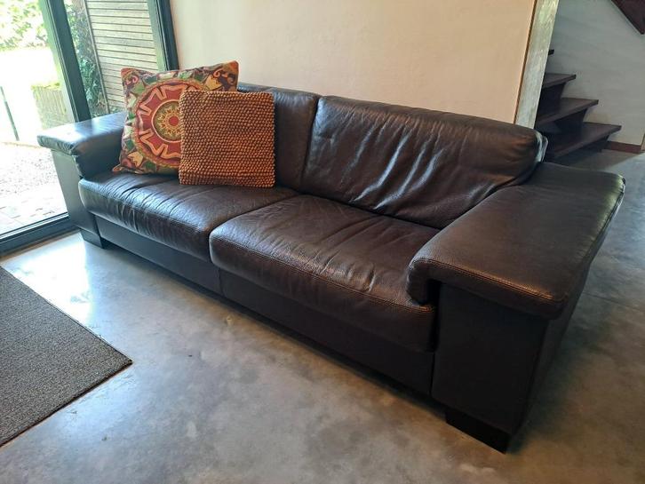 Leren Bank (3-zits), Huis en Inrichting, Banken | Bankstellen, Gebruikt, Rechte bank, Driepersoons, 200 tot 250 cm, 75 tot 100 cm