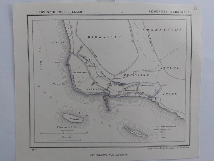 68 / Herkingen Melissant Veerman Dirksland Litho 1865 Kuyper, Antiek en Kunst, Kunst | Litho's en Zeefdrukken, Ophalen of Verzenden