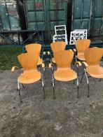 6 stevige stapel stoelen met houten zitting, Huis en Inrichting, Stoelen, Kunststof, Gebruikt, Eén, Ophalen