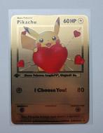 Pikachu Hartje metalen kaart Pokemon 1st edition goudkleurig, Ophalen of Verzenden, Nieuw, Losse kaart
